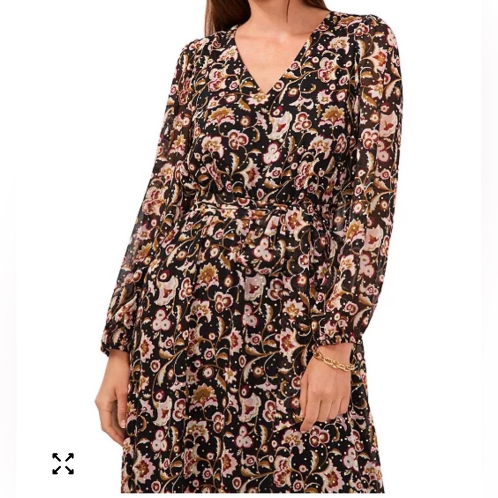 MSK Cream and Brown Long Sleeve Sundress - Picture 4 of 8